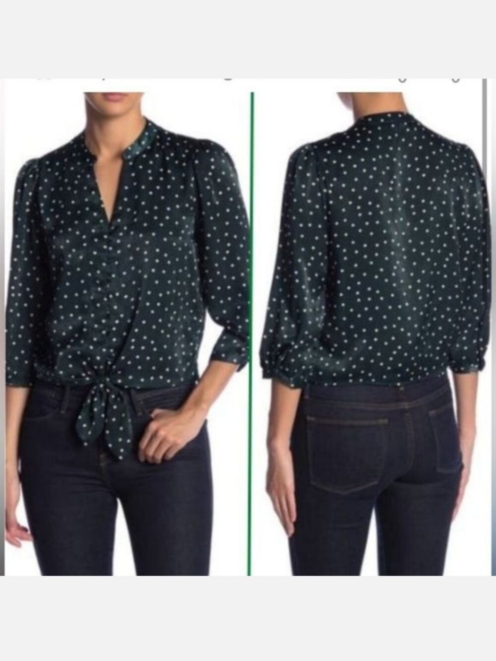 ELODIE Tie Front Button V-Neck Top NWT Large